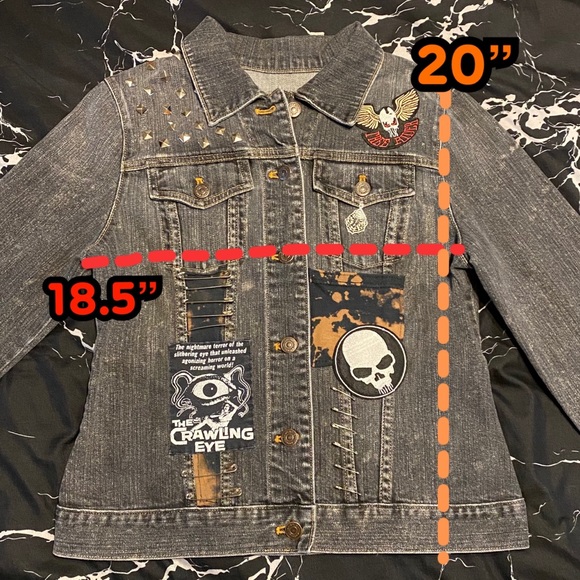 Genuine Y2K 🎃 Spooky Studded Denim Battle Jacket - Picture 6 of 7